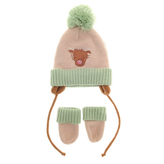 Highland Cow Wooly Hat and Mittens