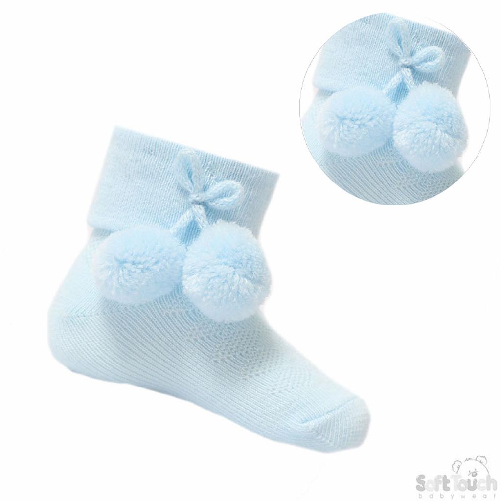 Blue Pom Pom Socks