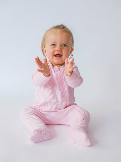 Zipped Embroidered Ribbed Sleepsuit| Colour Variants Available