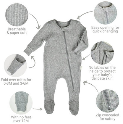 Zipped Embroidered Ribbed Sleepsuit| Colour Variants Available