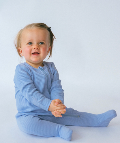 Zipped Embroidered Ribbed Sleepsuit| Colour Variants Available