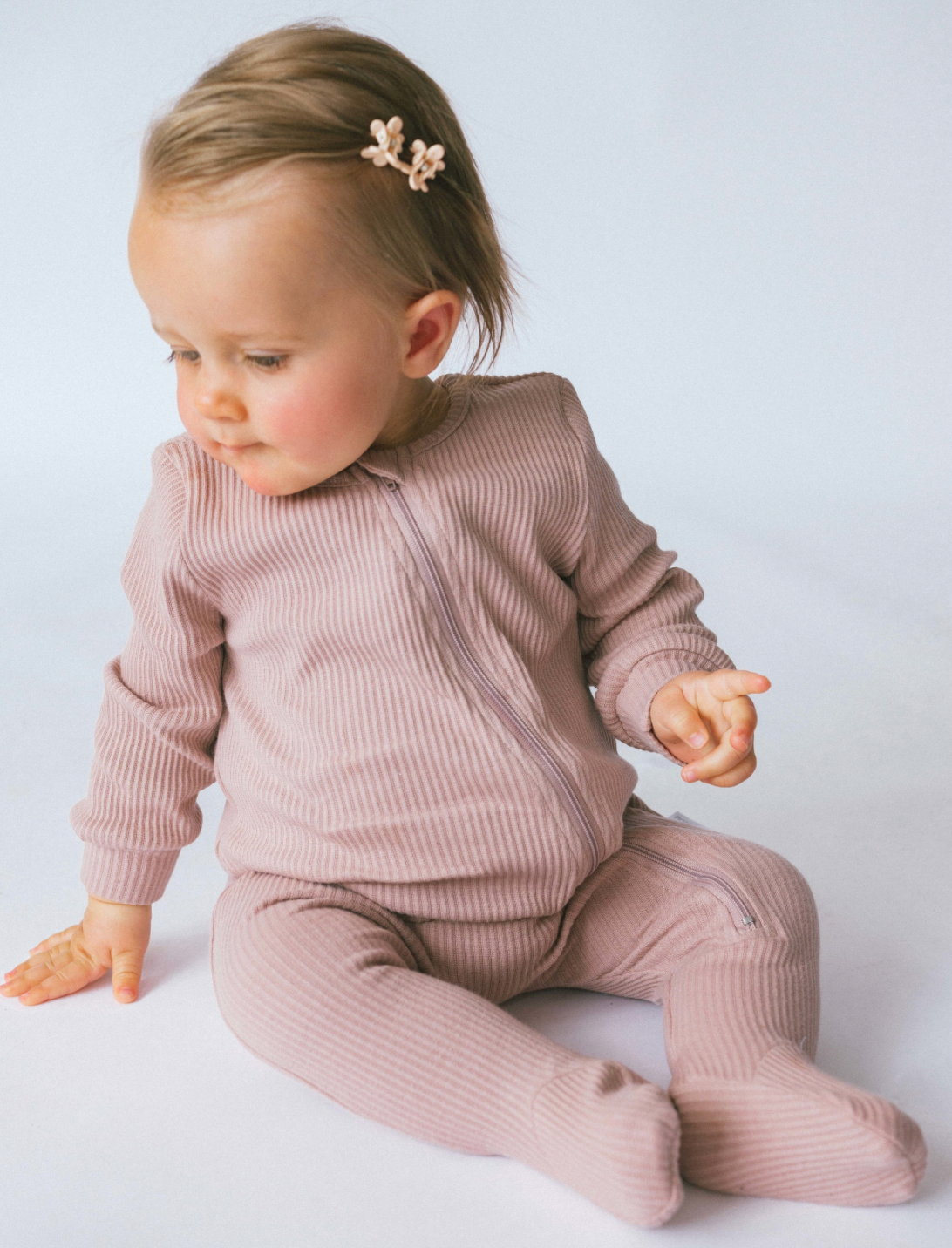 Zipped Embroidered Ribbed Sleepsuit| Colour Variants Available