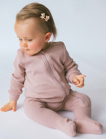 Zipped Embroidered Ribbed Sleepsuit| Colour Variants Available