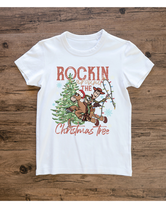 Bullseye Rockin' Around The Xmas Tree Kids Christmas T-shirt or Sweatshirt