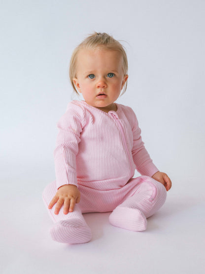 Zipped Embroidered Ribbed Sleepsuit| Colour Variants Available